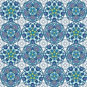 Patch Boho Flower Seamless Pattern. Mandala patchwork, oriental design. Wal.. Stock Illustration