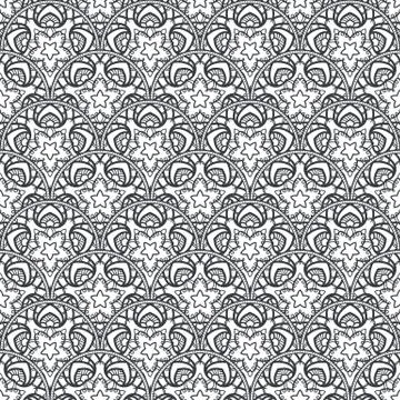 Patch Boho Flower Seamless Pattern. Mandala patchwork, oriental design. Wal.. Illustrazione stock