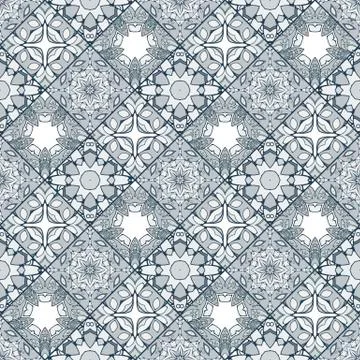 Patch Boho Flower Seamless Pattern. Mandala patchwork, oriental design. Wal.. Stock Illustration