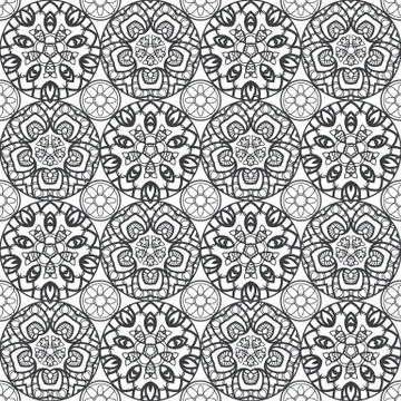 Patch Boho Flower Seamless Pattern. Mandala patchwork, oriental design. Wal.. Illustrazione stock
