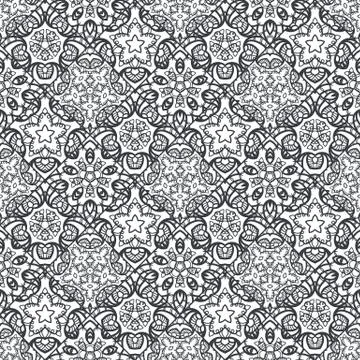 Patch Boho Flower Seamless Pattern. Mandala patchwork, oriental design. Wal.. Illustrazione stock
