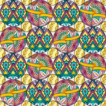 Patch Boho Flower Seamless Pattern. Mandala patchwork, oriental design Illustrazione stock