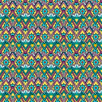 Patch Boho Flower Seamless Pattern. Mandala patchwork, oriental design Stock Illustration