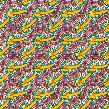 Patch Boho Flower Seamless Pattern. Mandala patchwork, oriental design Illustrazione stock