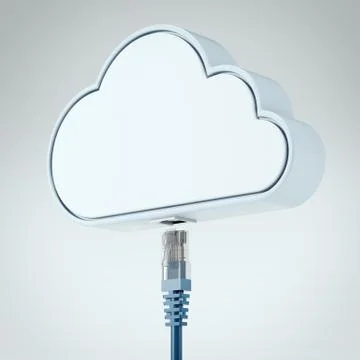 Patch cable connecting with cloud. 3d rendering Stock Photos