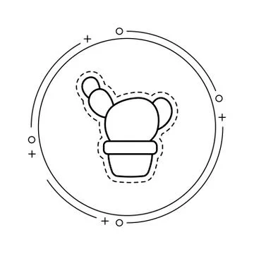 Patch of cactus in pot plant with frame circular Stock Illustration