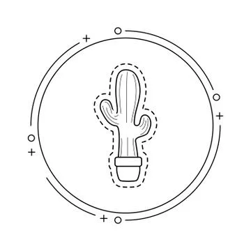 Patch of cactus in pot plant with frame circular イラスト素材