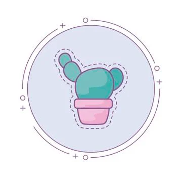 Patch of cactus in pot plant with frame circular Stock Illustration