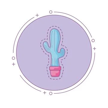 Patch of cactus in pot plant with frame circular イラスト素材
