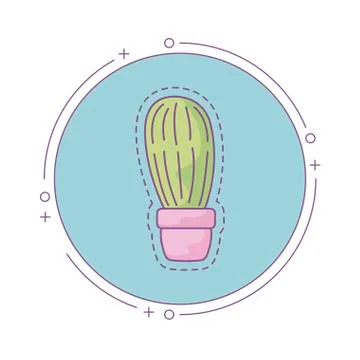 Patch of cactus in pot plant with frame circular Stock Illustration