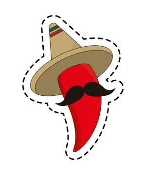 Patch of chili pepper with hat mexican Stock Illustration