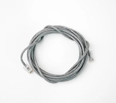 Patch cord network cable with molded RJ45 plug, isolated on a white background Stock Photos