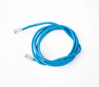Patch cord network cable with molded RJ45 plug, isolated on a white background Stock Photos