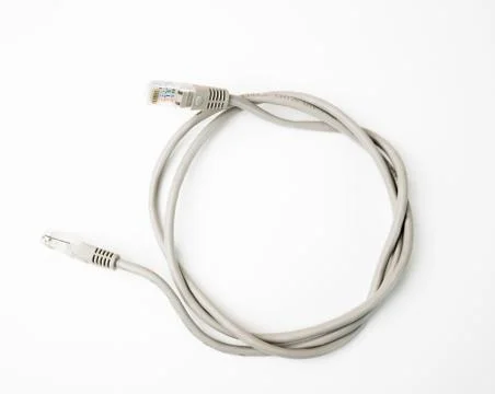 Patch cord network cable with molded RJ45 plug, isolated on a white background Stock Photos