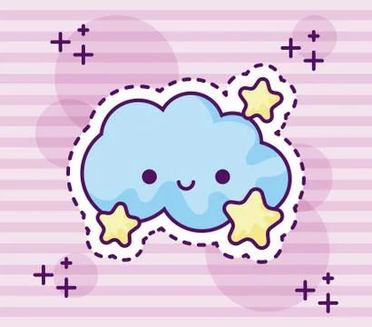 Patch of cute cloud with stars Stock Illustration