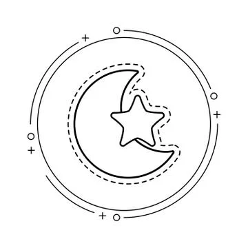 Patch of cute moon and star in frame circular Stock Illustration