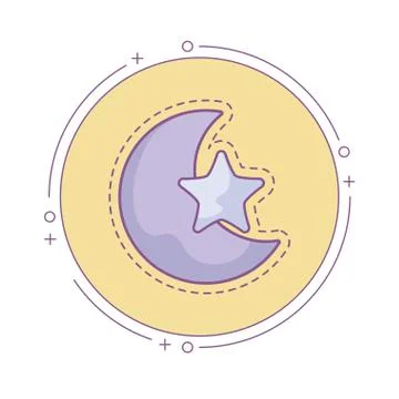 Patch of cute moon and star in frame circular Stock Illustration