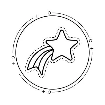 Patch of cute shooting star applique in frame circular Stock Illustration