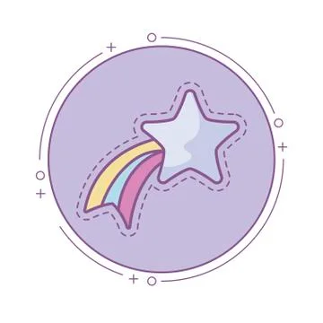 Patch of cute shooting star applique in frame circular Stock Illustration