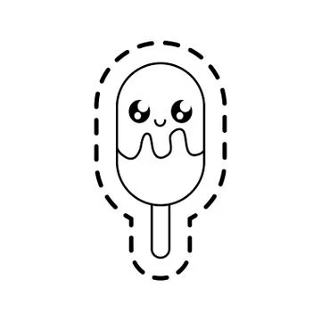 Patch of delicious ice cream in stick kawaii Stock Illustration