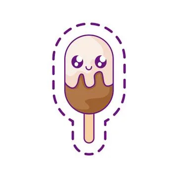 Patch of delicious ice cream in stick kawaii Stock Illustration