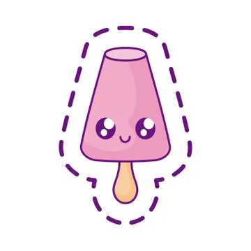 Patch of delicious ice cream in stick kawaii 스톡 일러스트