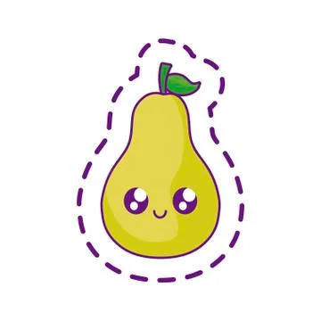 Patch of delicious pear fruit kawaii character Stock Illustration