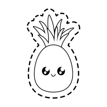 Patch of delicious pineapple fruit kawaii character Stock Illustration