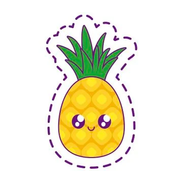 Patch of delicious pineapple fruit kawaii character Stock Illustration