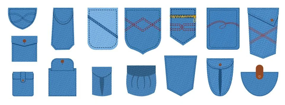 Patch denim pocket. Blue stripes on the pockets of the uniform with a seam. Ilustración de archivo