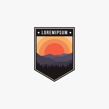 Patch emblem of Mountains and forest landscape adventure logo icon vector Stock Illustration