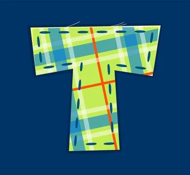 Patch font, patchwork letter T cartoon motley type イラスト素材
