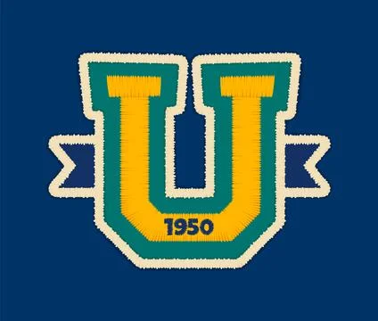 Patch font, patchwork letter U embroidery typeface Illustrazione stock
