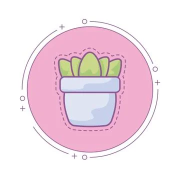 Patch of houseplant in pot with frame circular イラスト素材