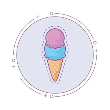 Patch with ice cream in frame circular Stock Illustration
