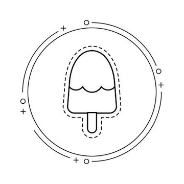 Patch of ice cream in stick with frame circular Stock Illustration