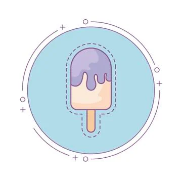 Patch with ice cream in stick with frame circular Stock Illustration