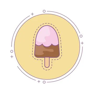 Patch of ice cream in stick with frame circular Stock Illustration