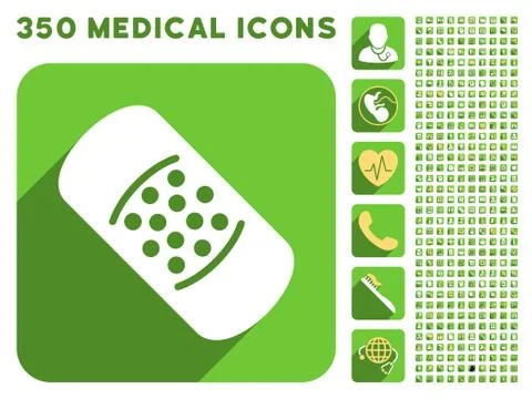 Patch Icon and Medical Longshadow Icon Set Stock Illustration