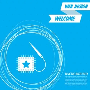 Patch icon on a blue background with abstract circles around and place for yo Stock Illustration