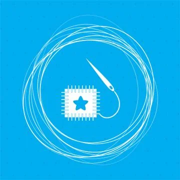 Patch icon on a blue background with abstract circles around and place for yo Stock Illustration