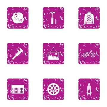 Patch icons set, grunge style Illustrazione stock