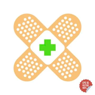 Patch medical flat with red cross. Adhesive band vector icon illustration. Stock Illustration