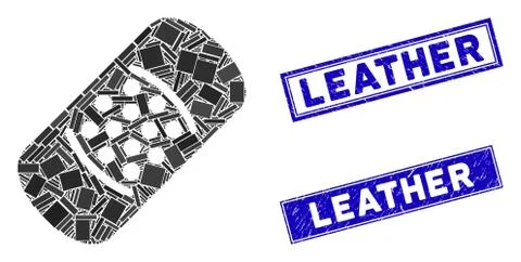 Patch Mosaic and Grunge Rectangle Leather Stamps Stock Illustration