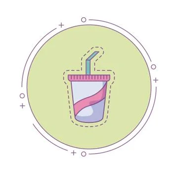 Patch with plastic bottle drink in frame circular Stock Illustration