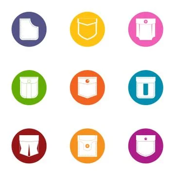 Patch pocket icons set, flat style Stock Illustration
