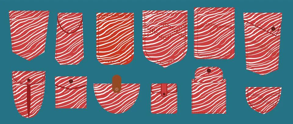 Patch pocket made of striped fabric. Red stripes on the pockets of the uniform Ilustración de archivo
