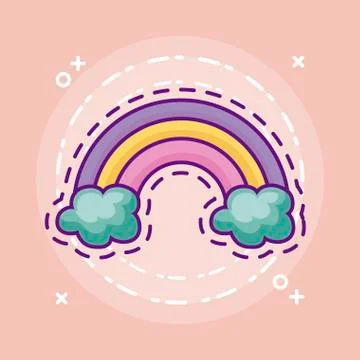 Patch with rainbow and clouds Stock Illustration