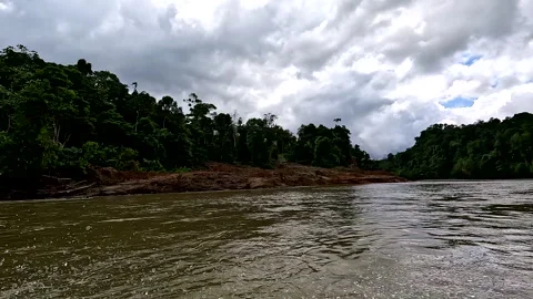 A patch of rainforest has been deforested to look for gold; illegal gold mining Vidéo 336912850