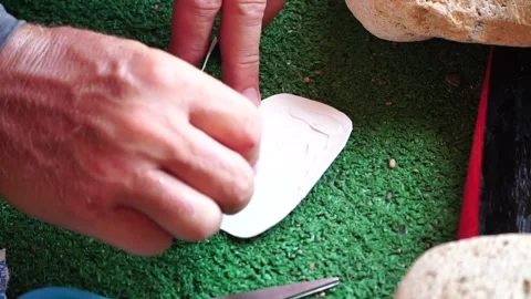 Patch repair kit with glue for inflatable boats, SUP, raft. Man repair Stock Footage 270290773